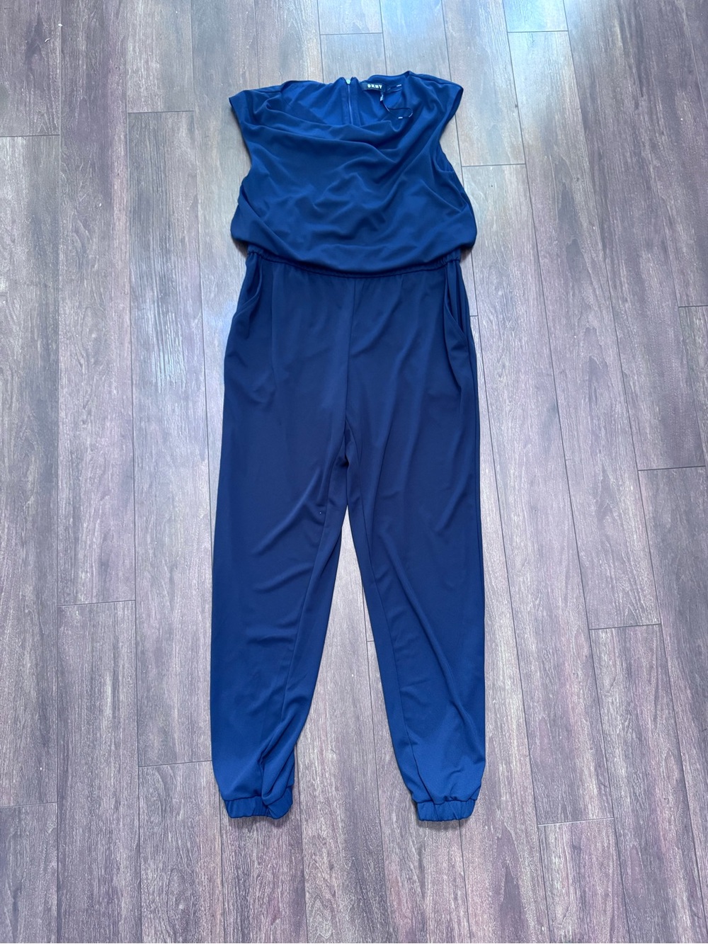 DKNY Navy Blue Draped Jumpsuit